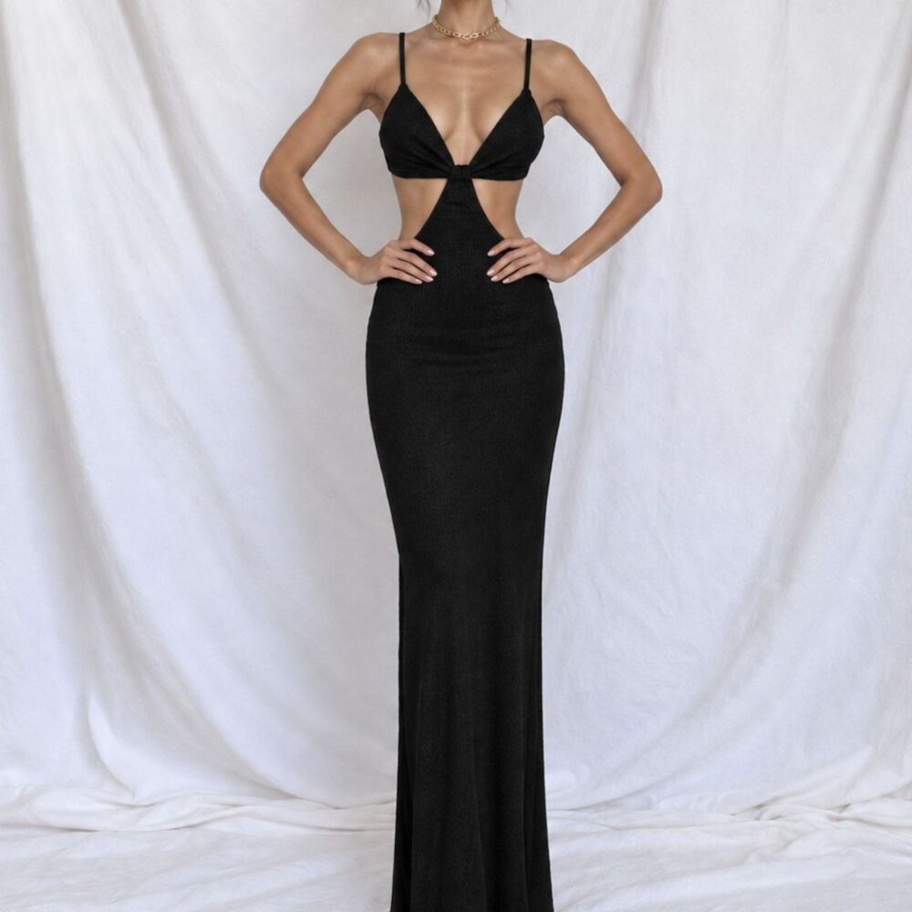 Black Knit Maxi Bodycon Cutout Cocktail Summer Dress Size S/M